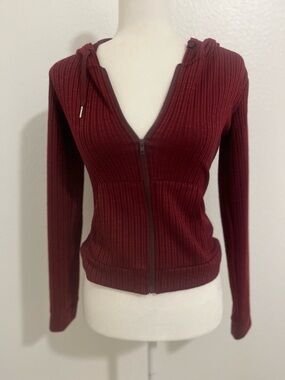 Dazy Burgundy Zip Up Hoodie Women’s Sweatshirt